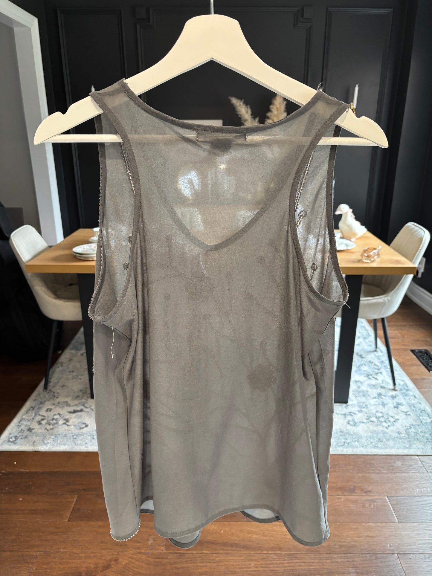 Sheer Grey Sequin Tank Top Size M