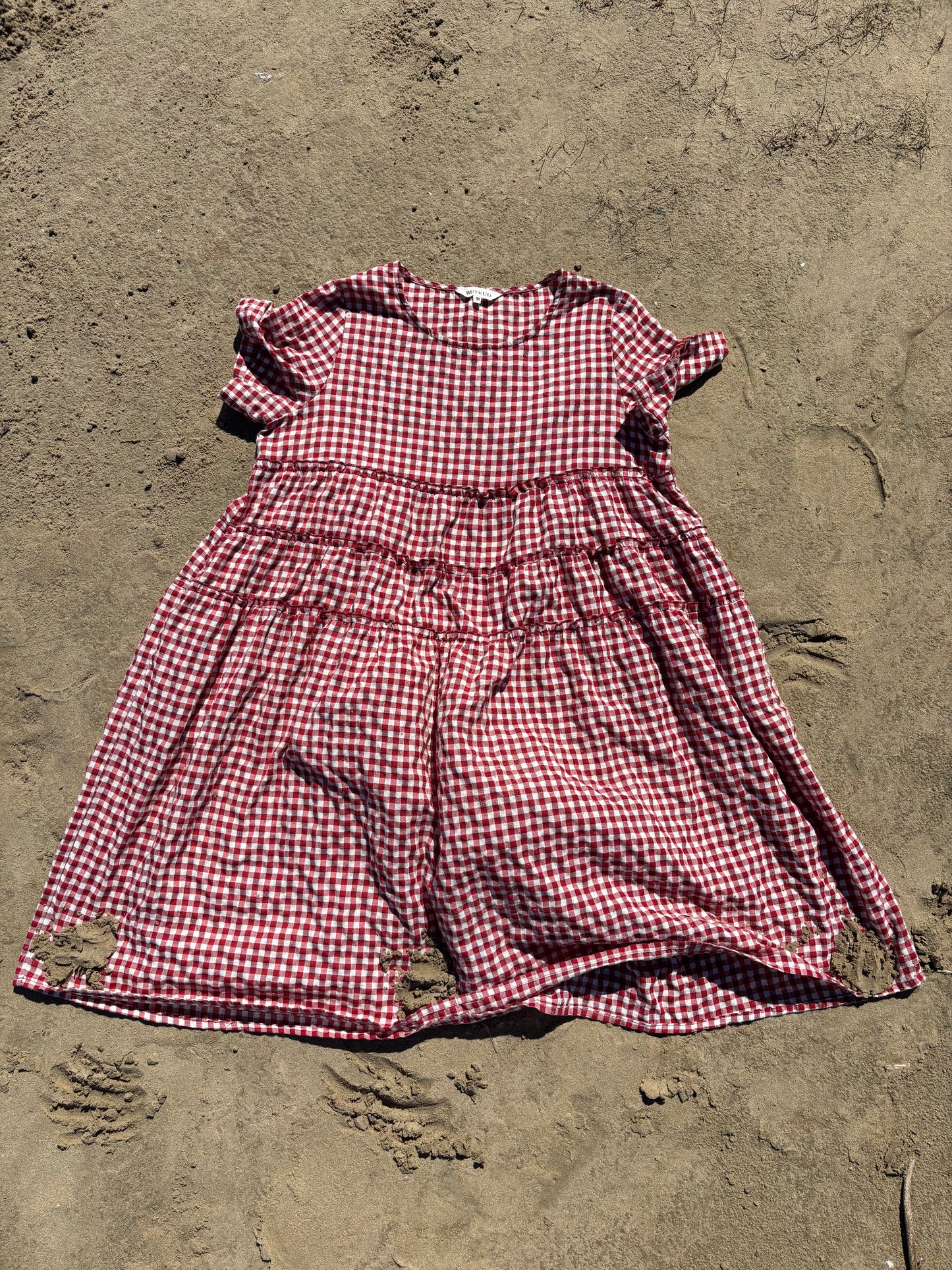 Red Flowy Cotton Gingham Dress Size M