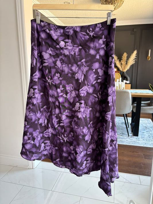 Purple Asymmetrical Floral Midi Skirt Size XL