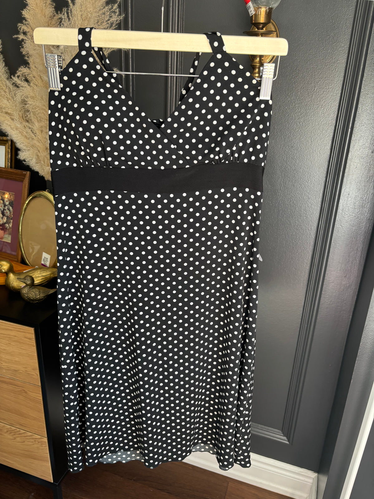 Vintage Black & White Polka Dot Halter Dress Size Large
