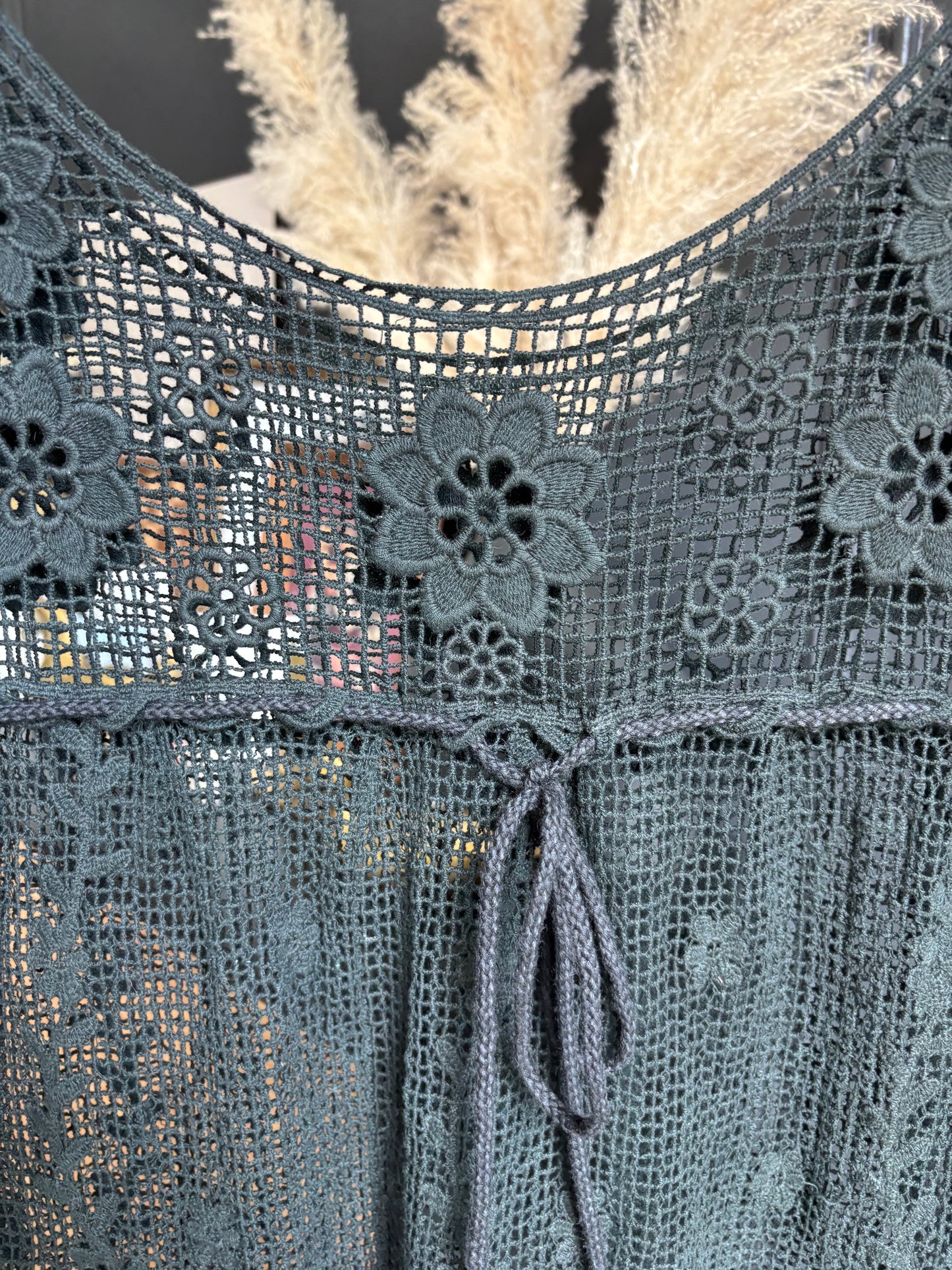 Black Crochet Beach Cover Babydoll Size M