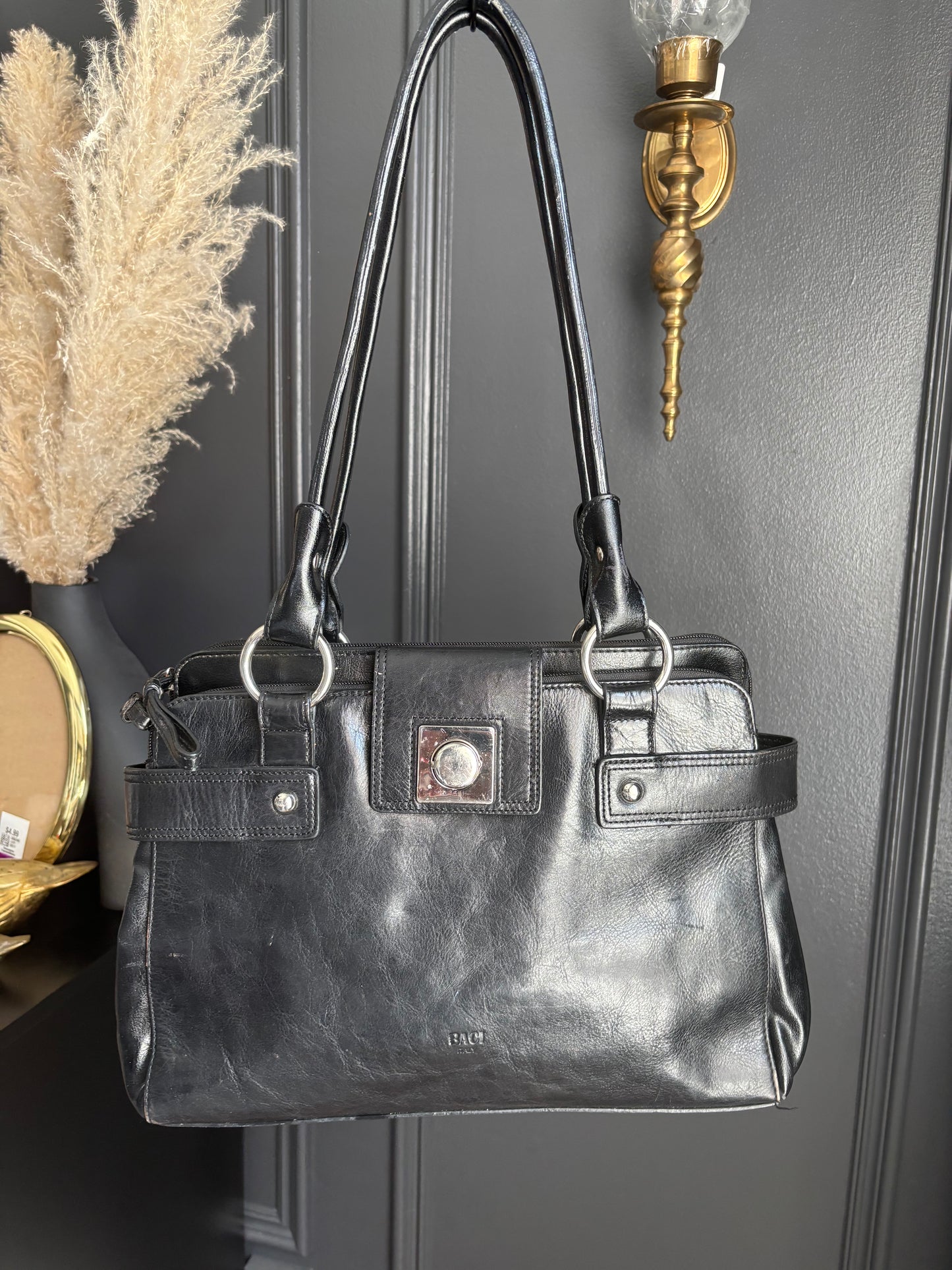 Black Leather Italian Shoulder Bag
