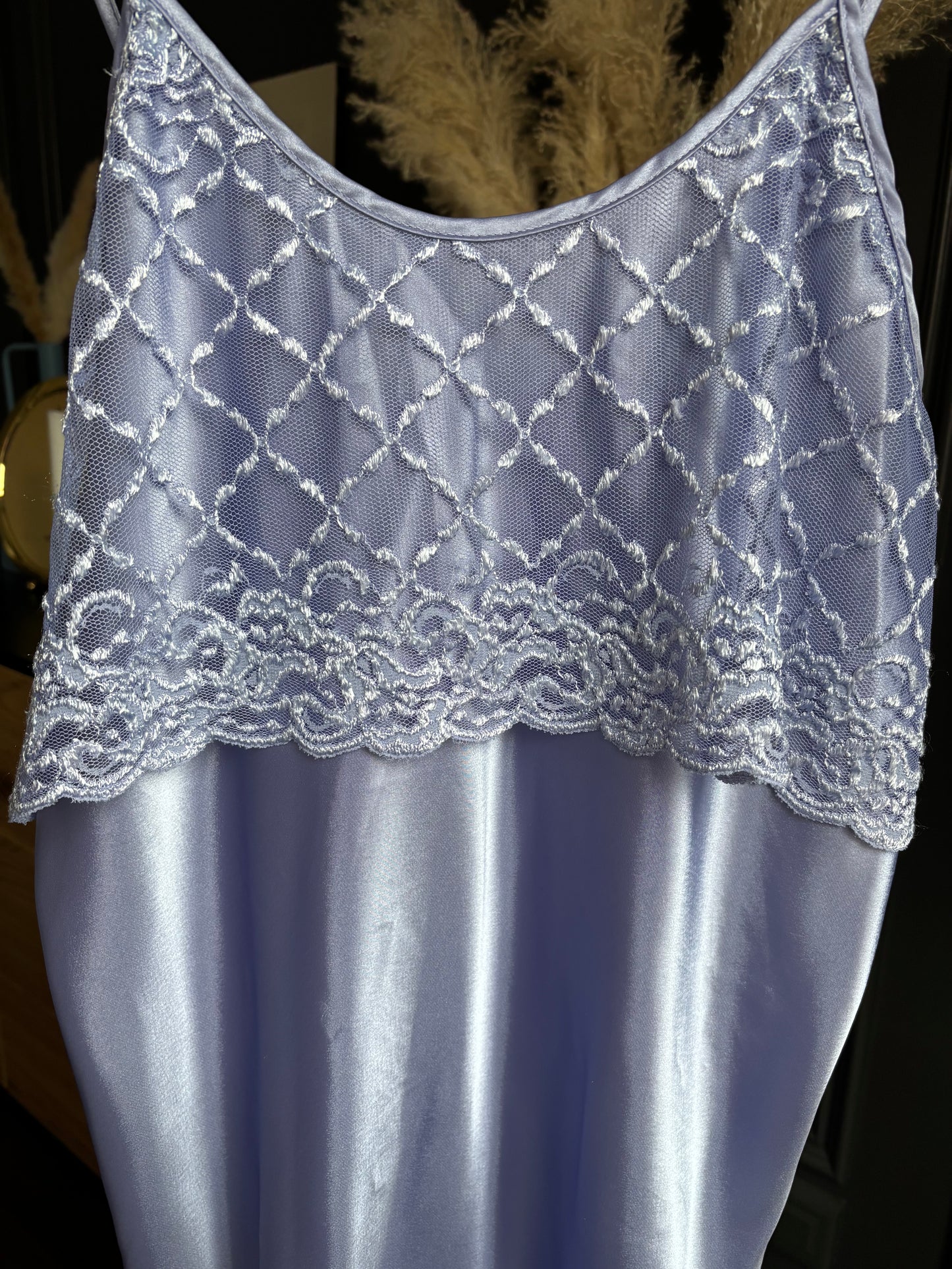 Lavender Satin Slip Dress With Lace Size M