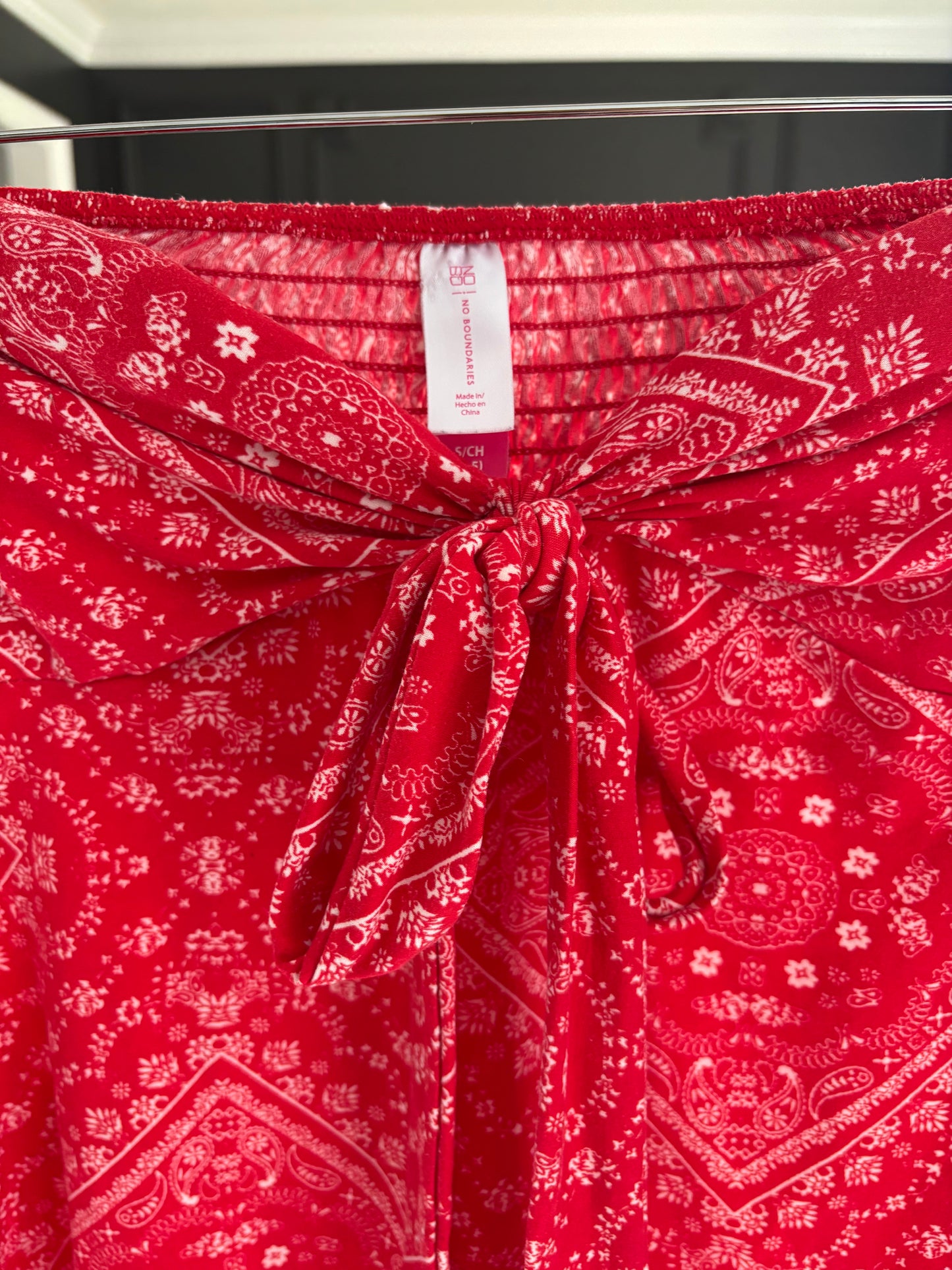 Red Strapless Handkerchief Print Top Size S