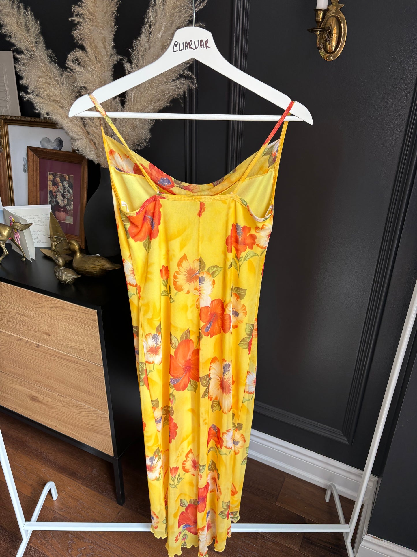 Vintage Long Yellow  Hibiscus Dress Size S