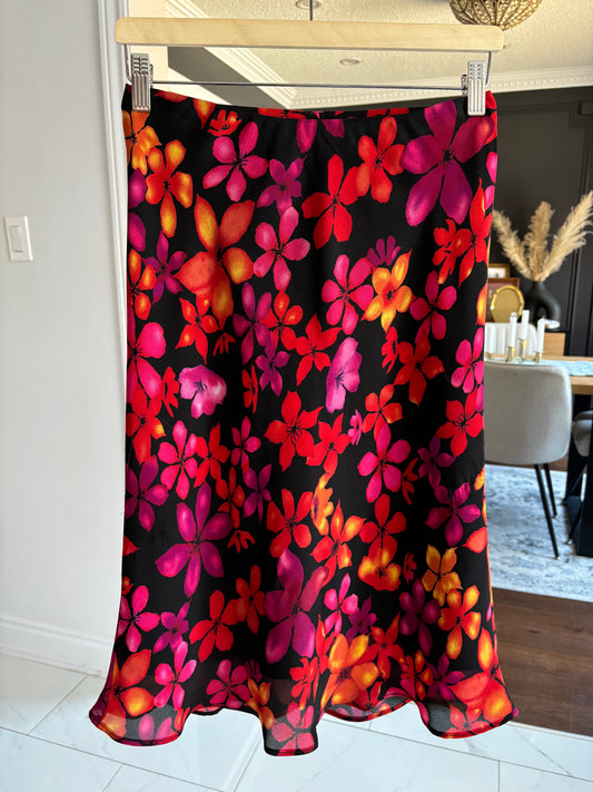 Vintage Hot Floral Print Midi Skirt Size S