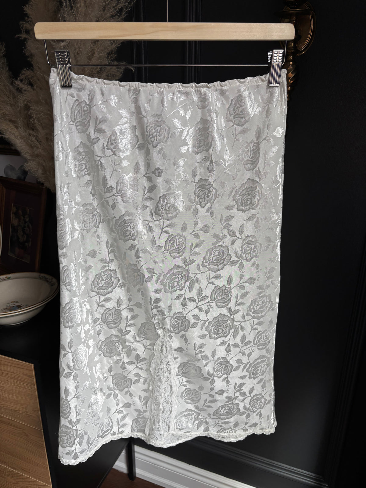 Canadian Made Vintage White Rose Lingerie Slip Skirt Size S