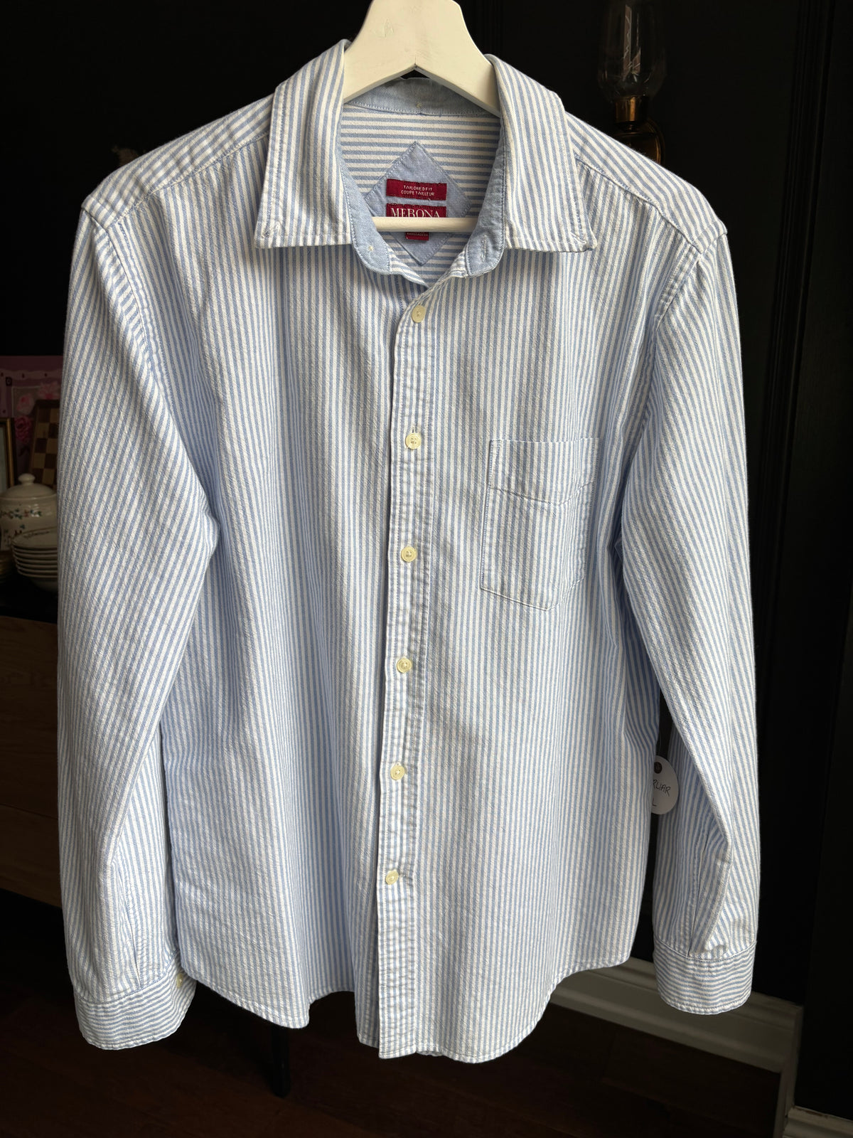 Blue & White Striped Button Down Shirt size M