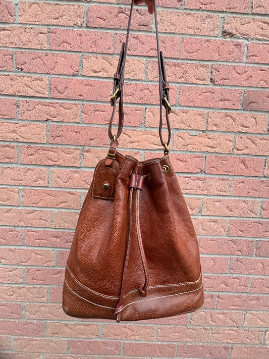 Vintage Brown Leather Bucket Bag