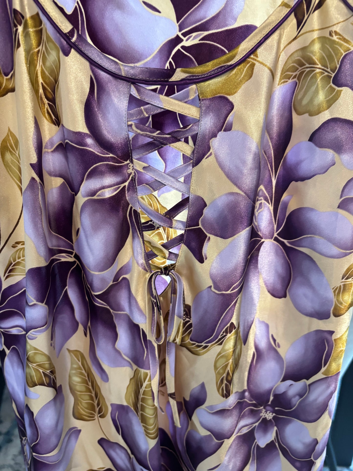 Vintage Purple & Gold Satin Slip Dress Size M