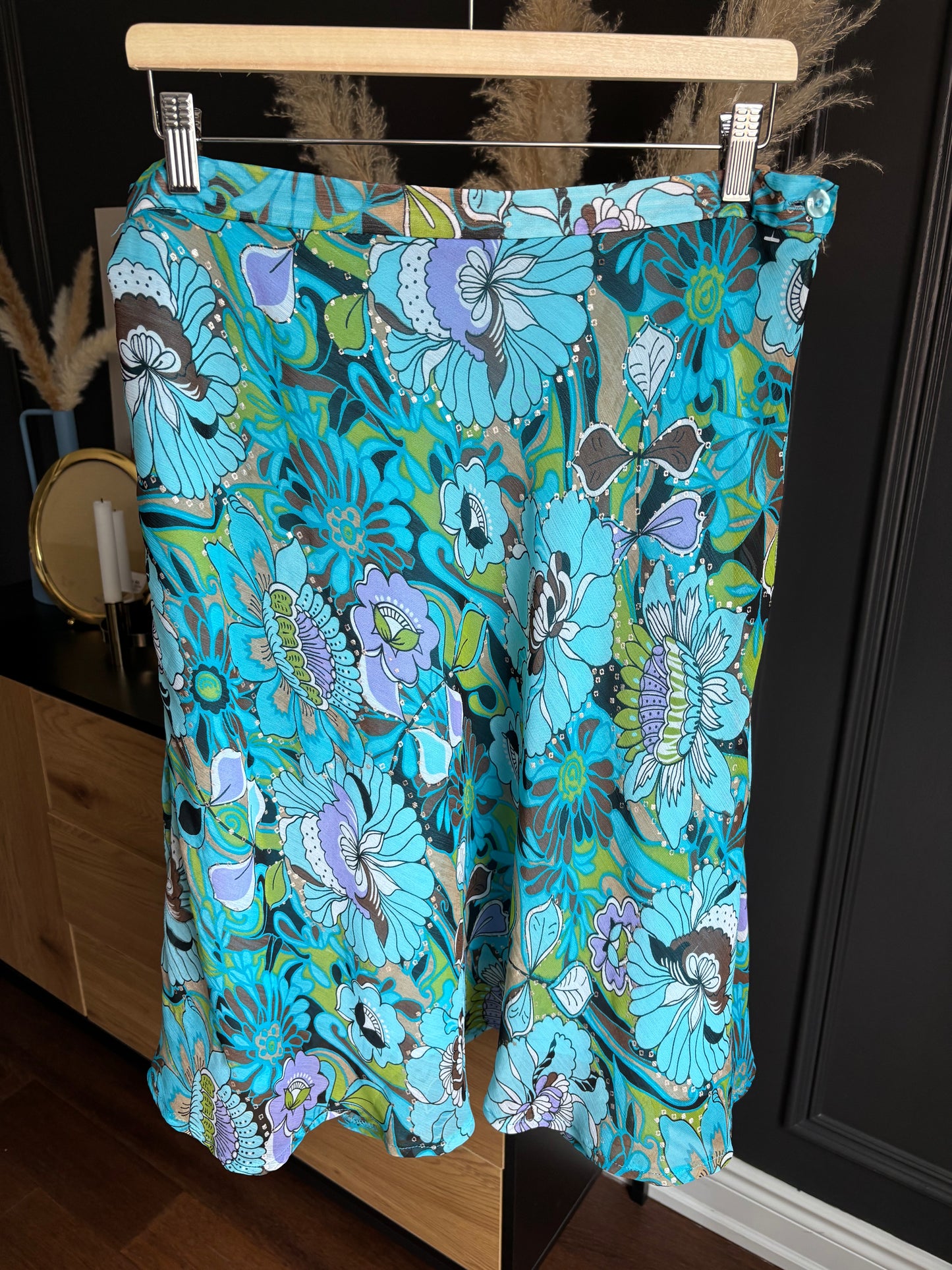 Retro Floral Print Knee Length Skirt Size 12