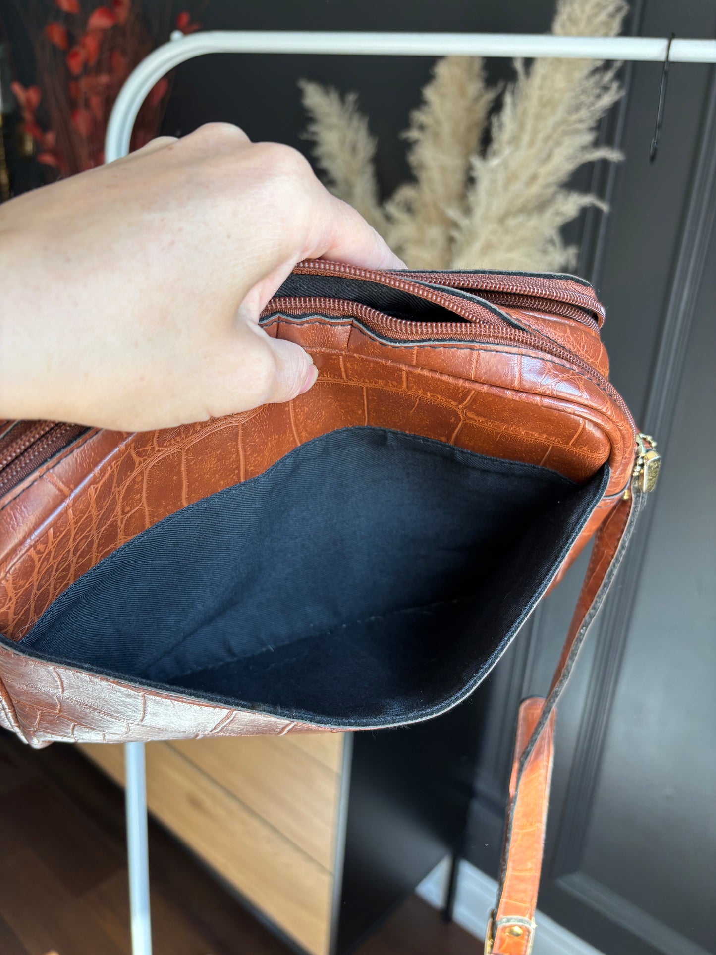 Brown Vintage Cornell Croc Leather Cross Body