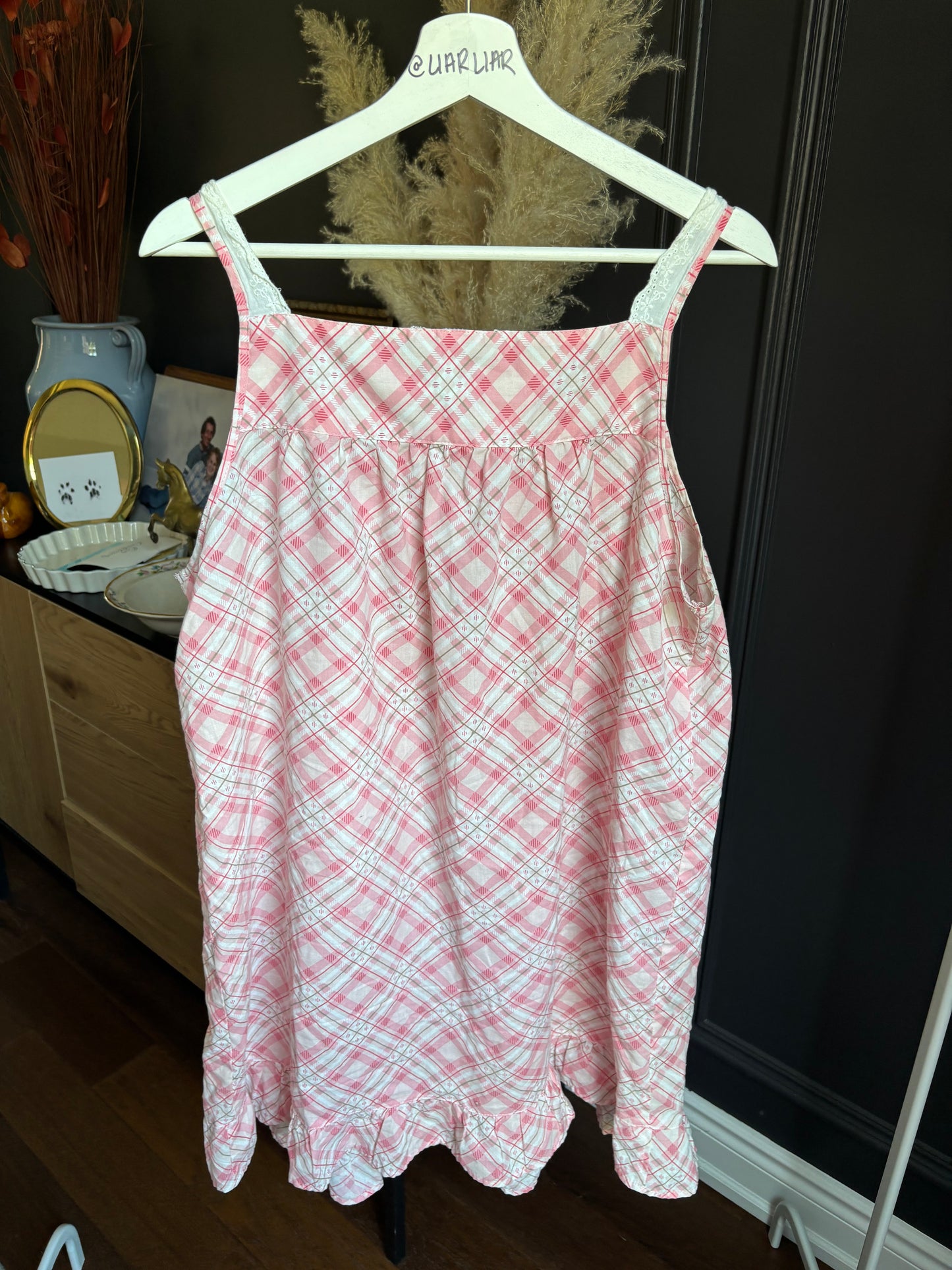 Vintage Pink Plaid Nightgown Size M