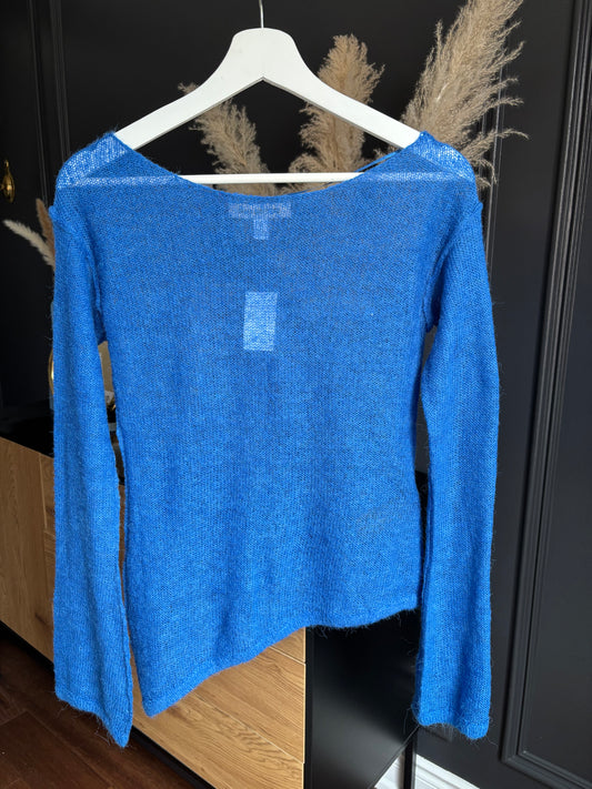 Blue Fine Knit Asymmetrical Top Size S