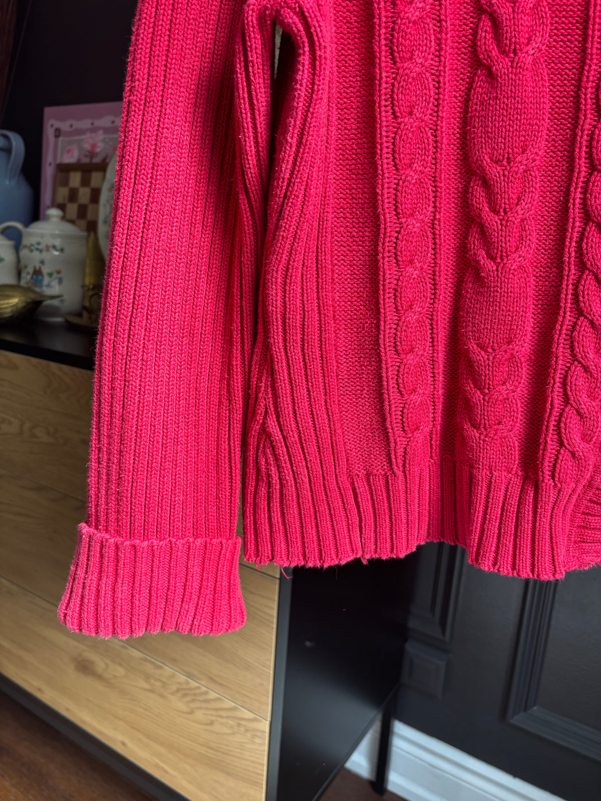 Vintage Red Knit Zip Cardigan Size M