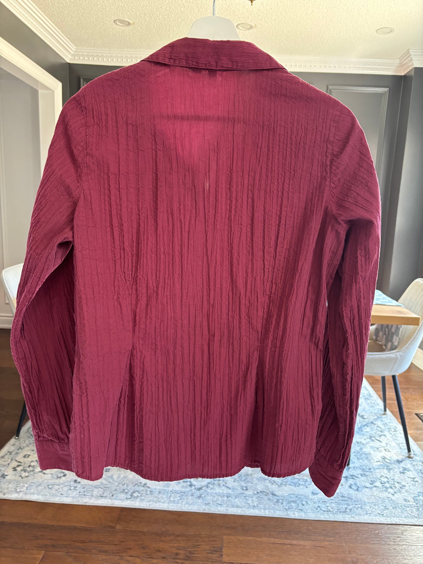 Burgundy Crinkle Button Down Blouse Size M
