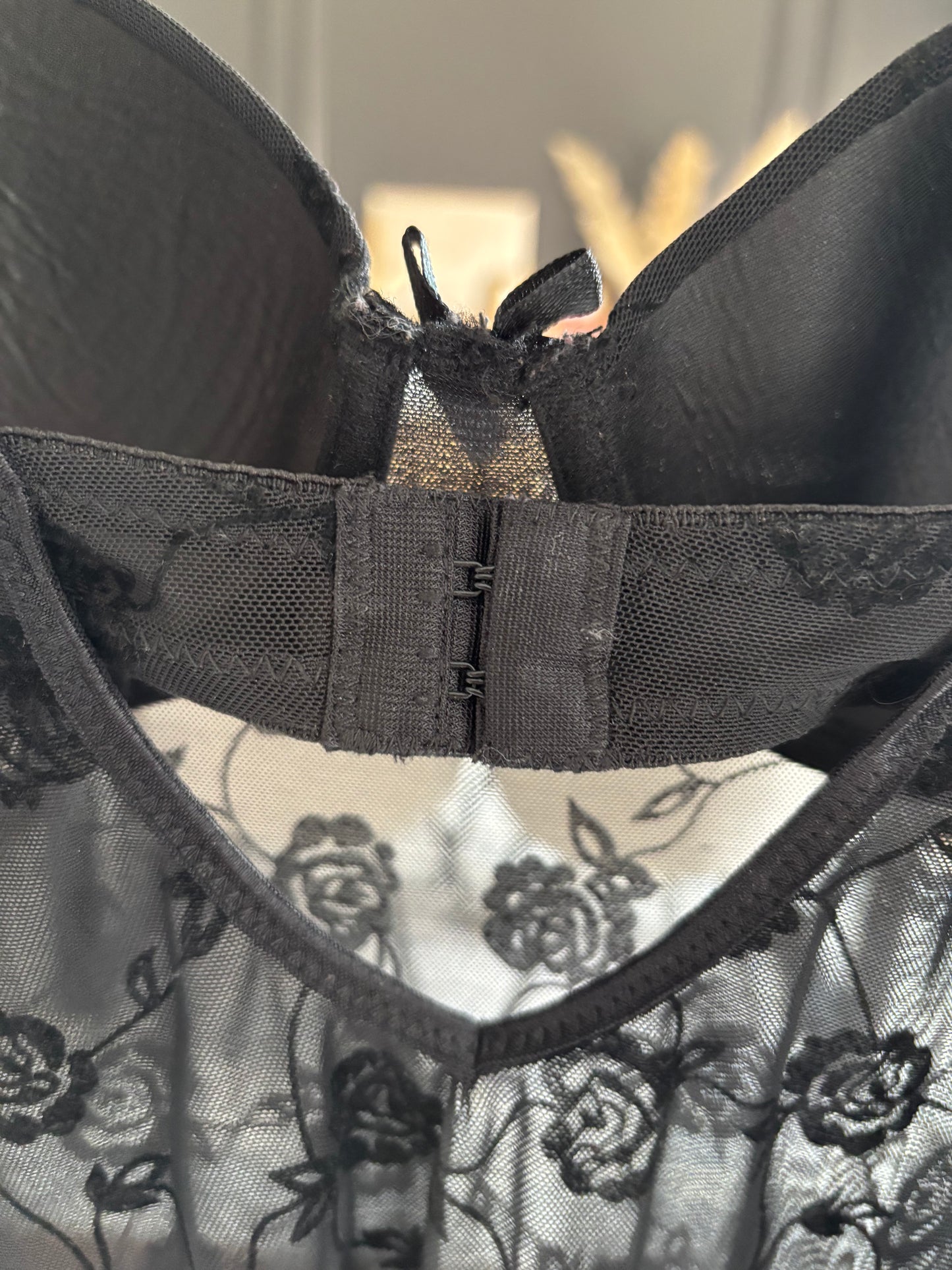 Black Sheer Rose Lace Babydoll Size S
