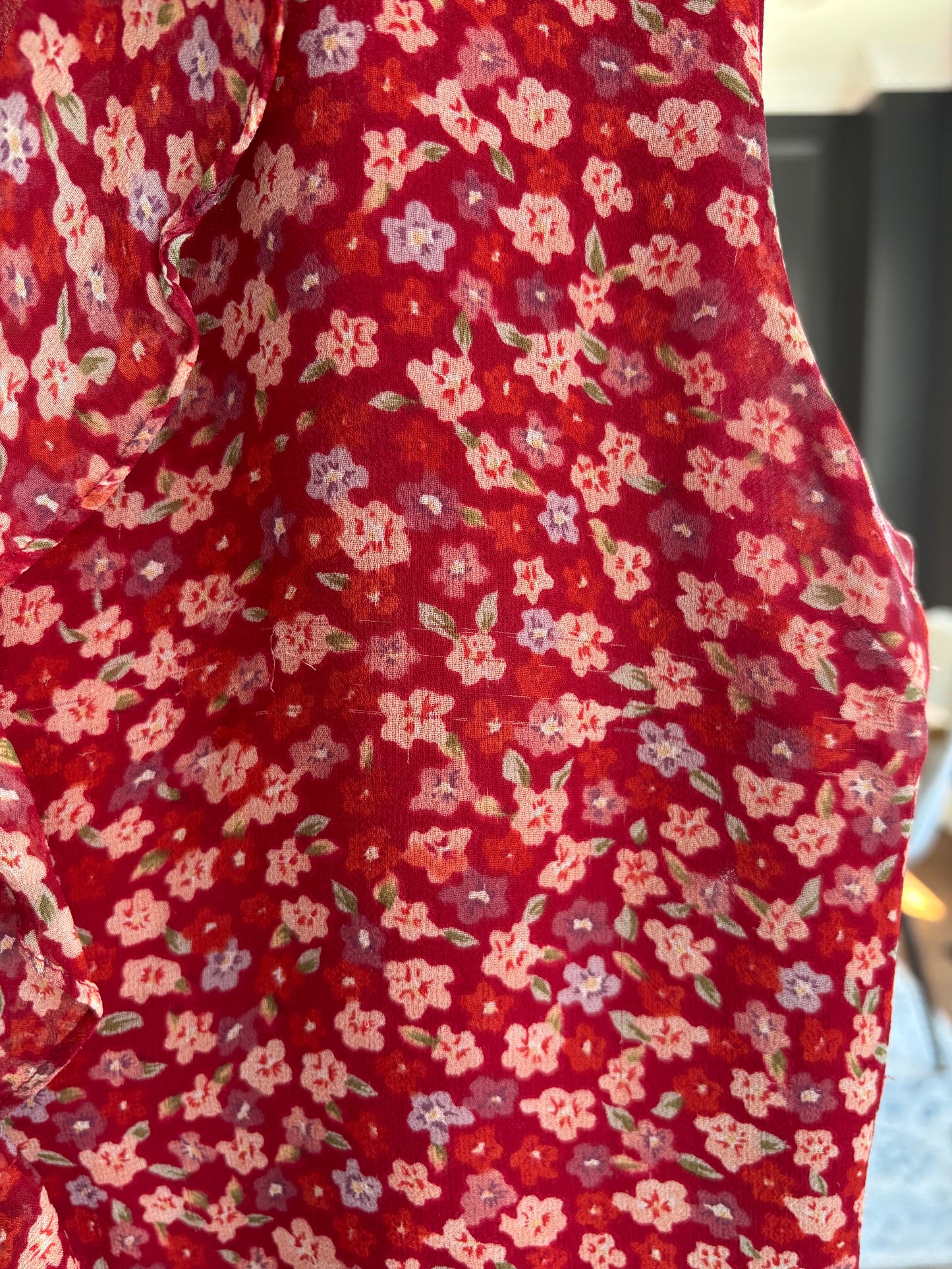 Red Silk Floral Sleeveless Top Size M