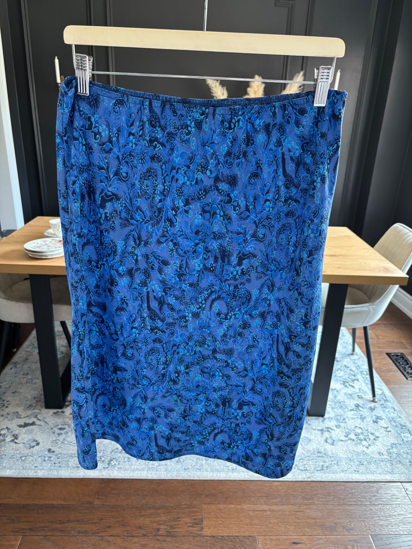 Vintage Dynamite Blue Patterned Midi Skirt Size M