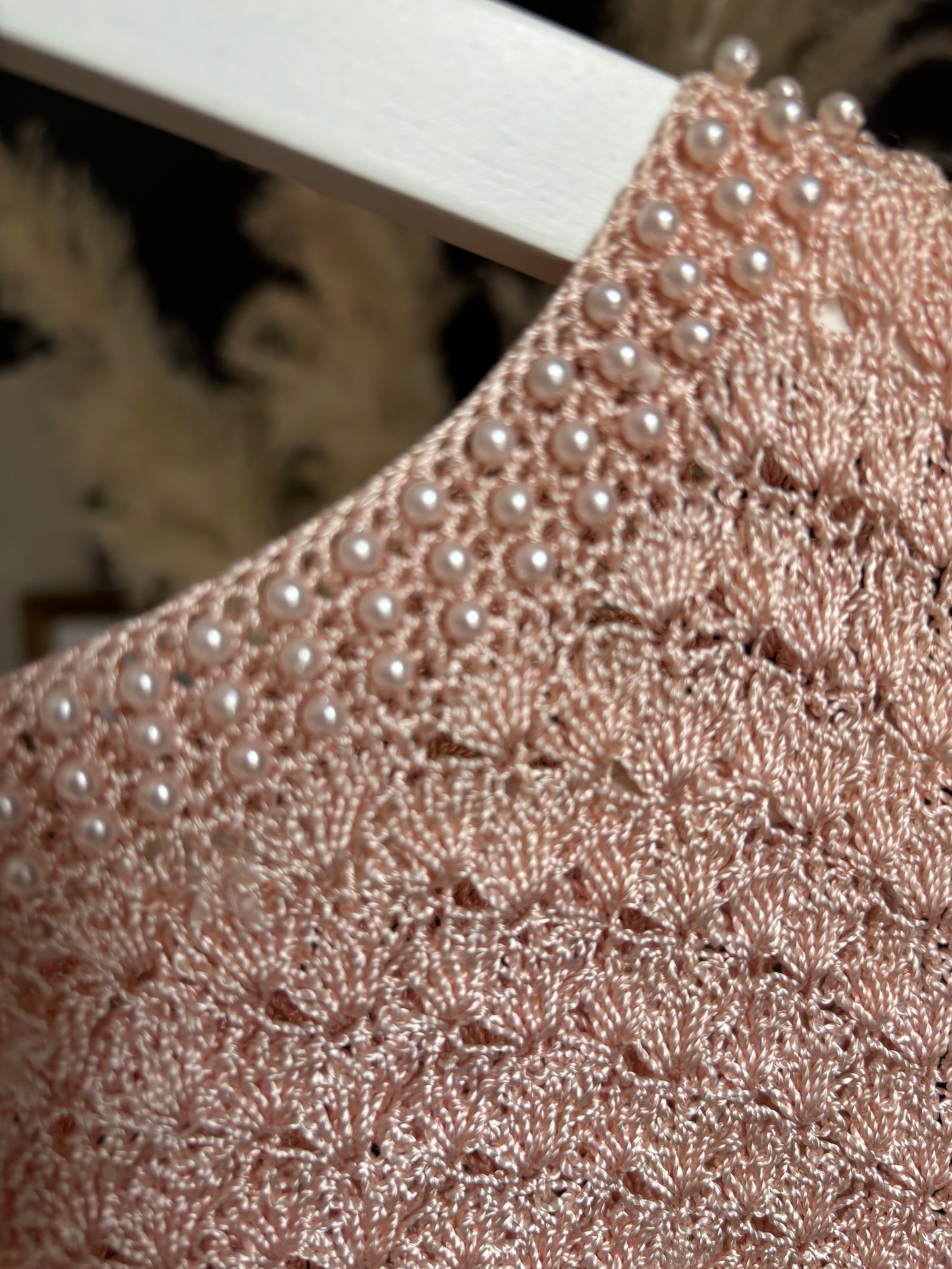 Vintage Sleeveless Crochet & Pearl Top Size L