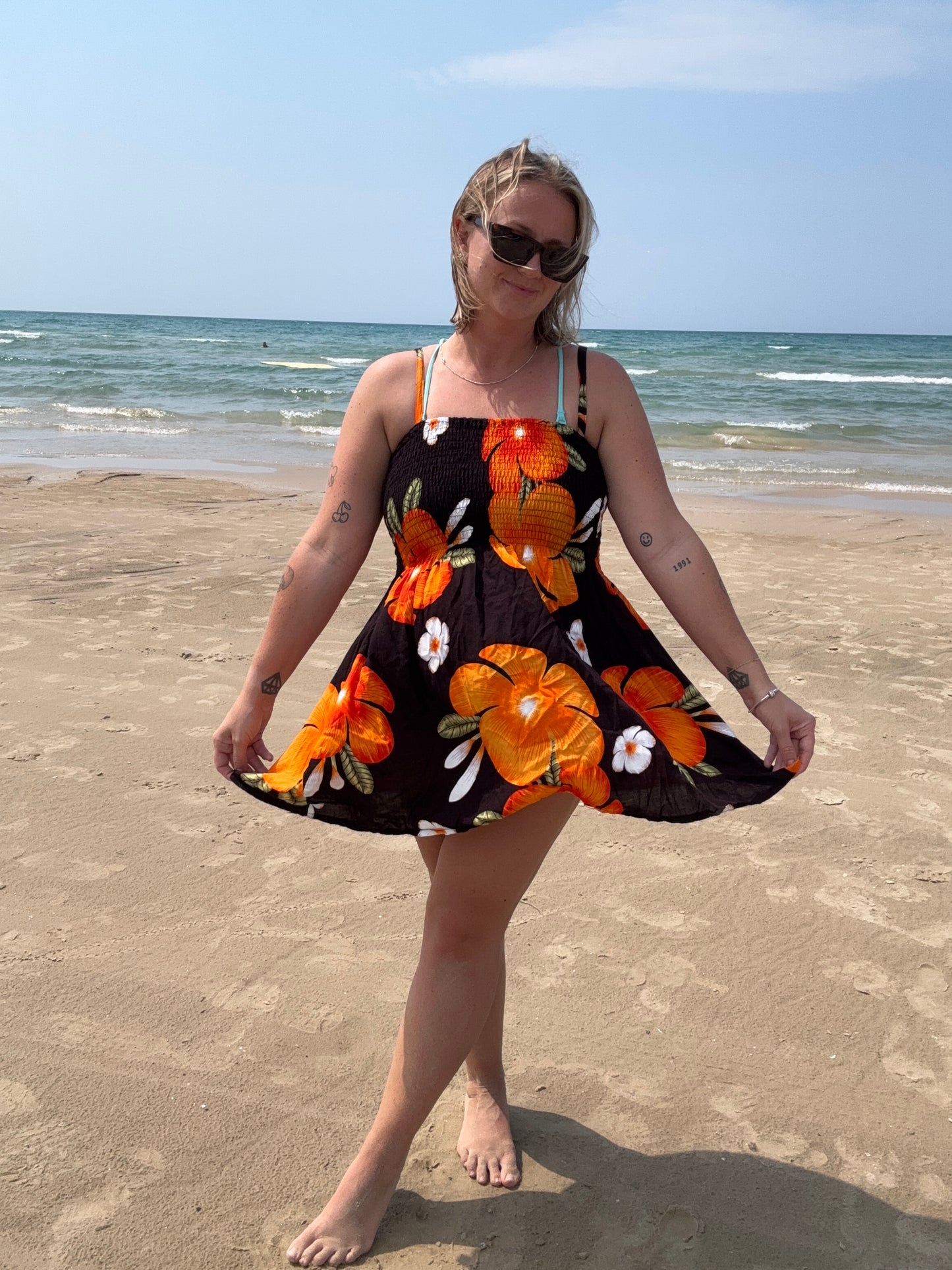 Short Hawaiian Print Sun Dress