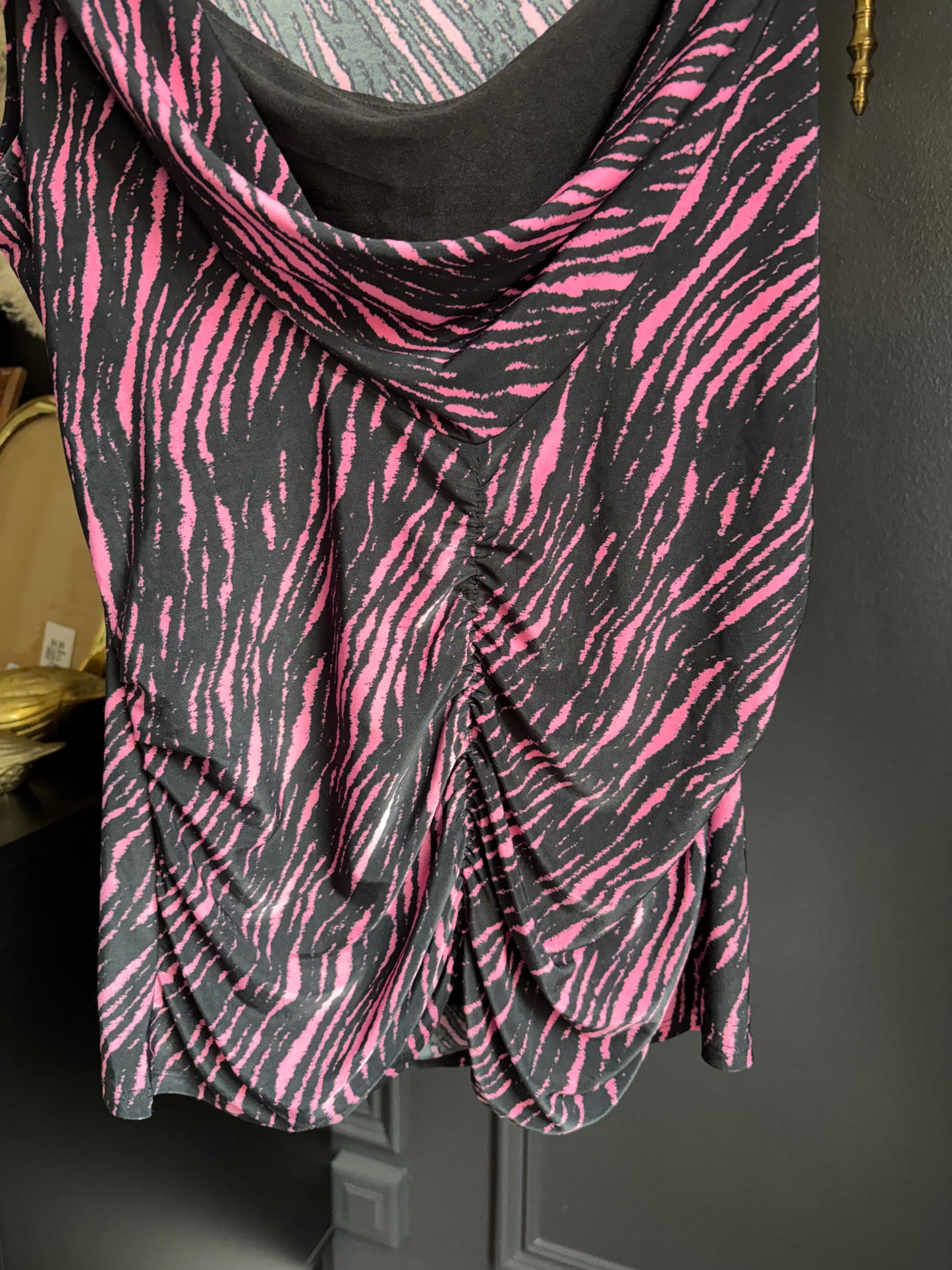 Pink & Black Print Rouched Tank Size M