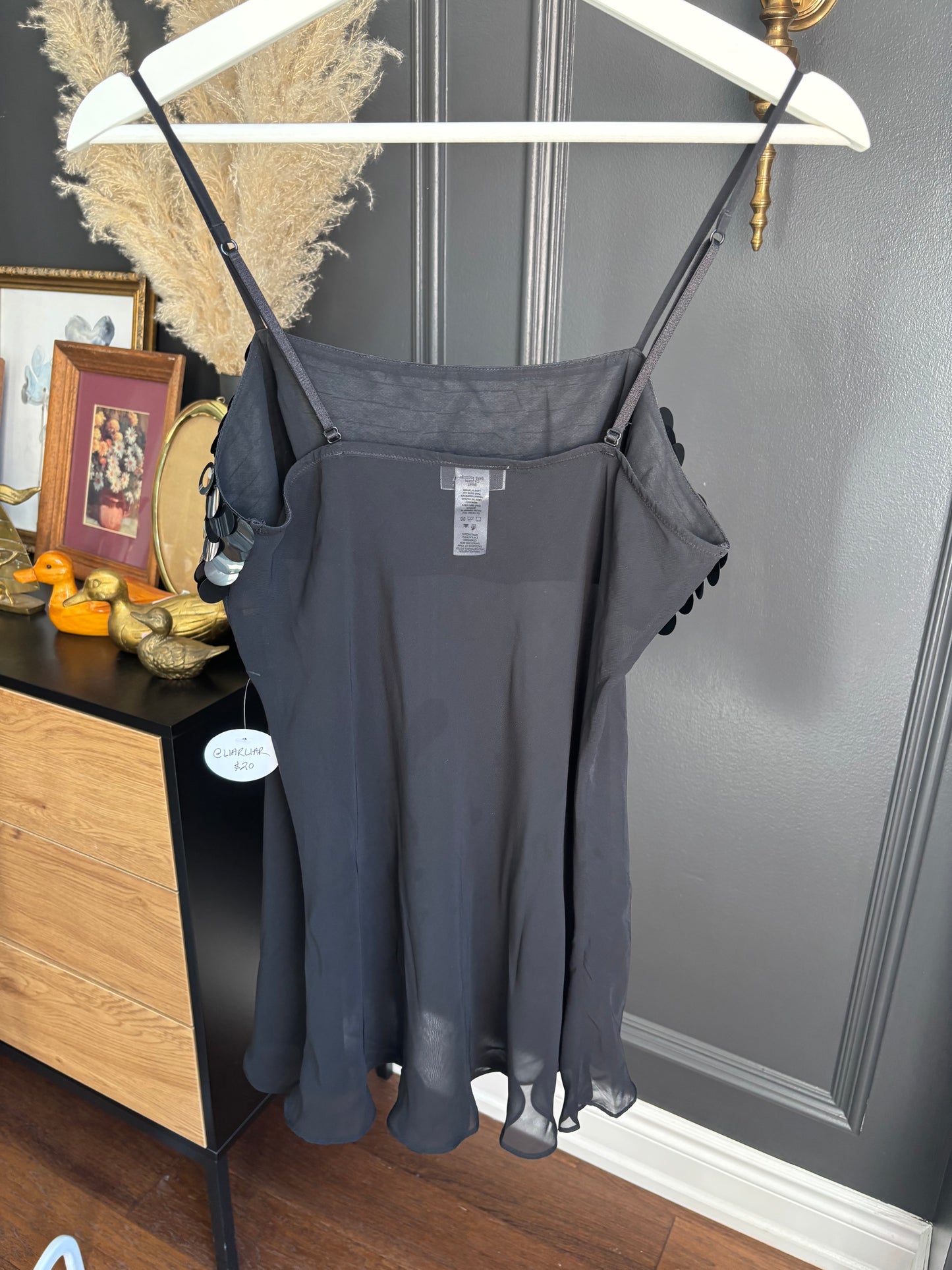 Black Sequin Sheer Slip Top Size M