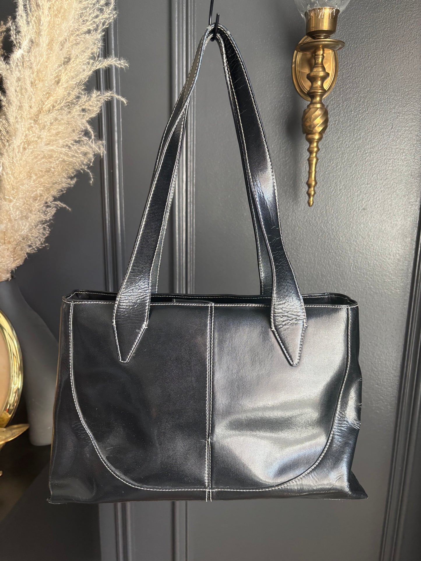 Black Kenneth Cole White Stitch Handbag