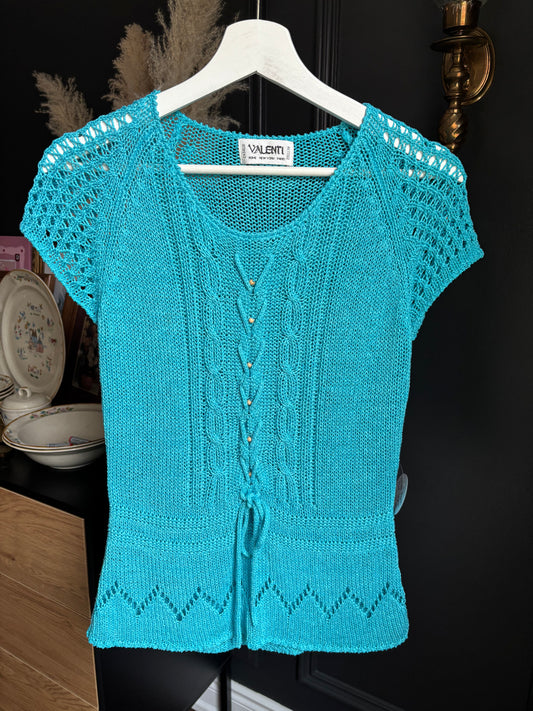 Vintage Aqua Blue Valenti Knit Top Size M