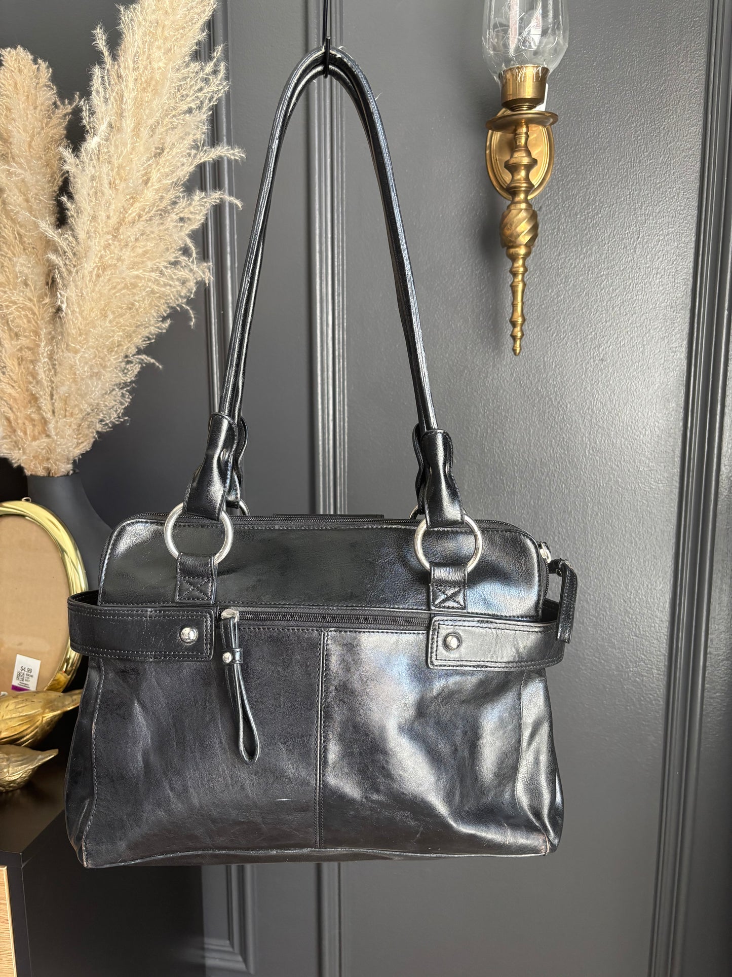 Black Leather Italian Shoulder Bag