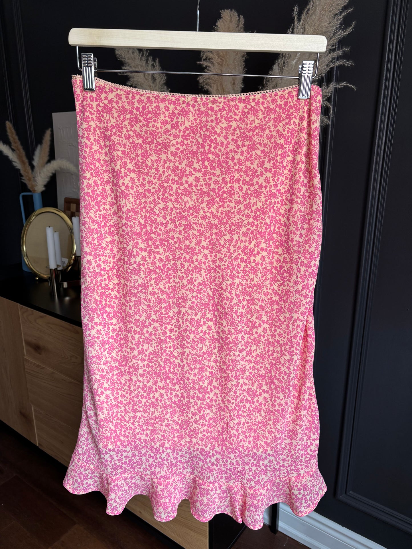Pink & Peach Floral Print Midi Skirt Size M