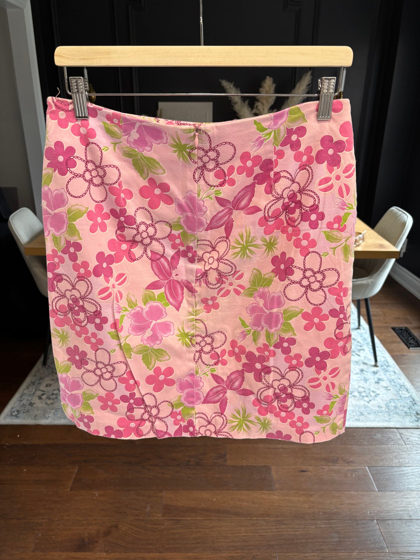 Pink Floral Print Cotton Knee Length Skirt Size 12