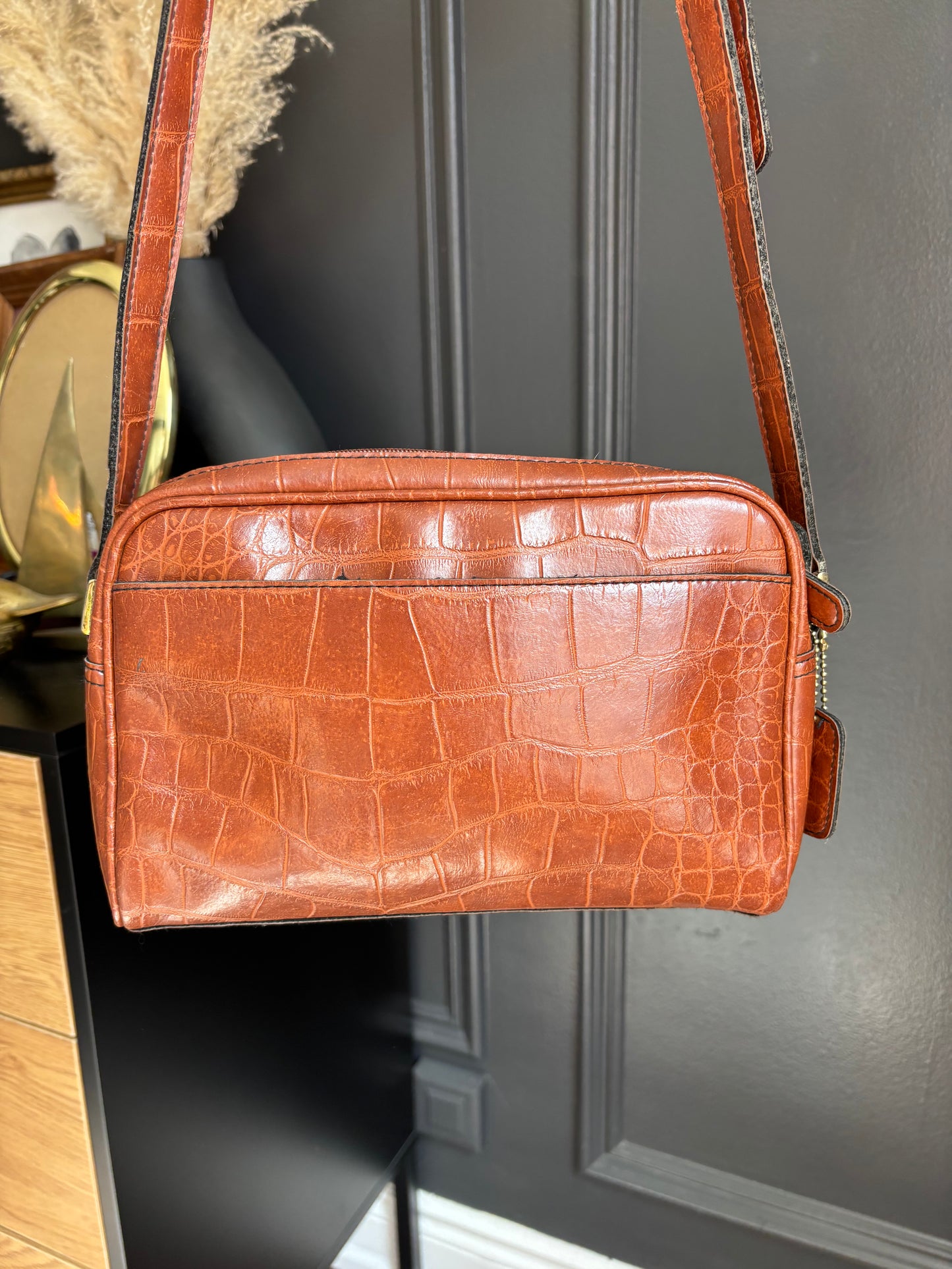 Brown Vintage Cornell Croc Leather Cross Body