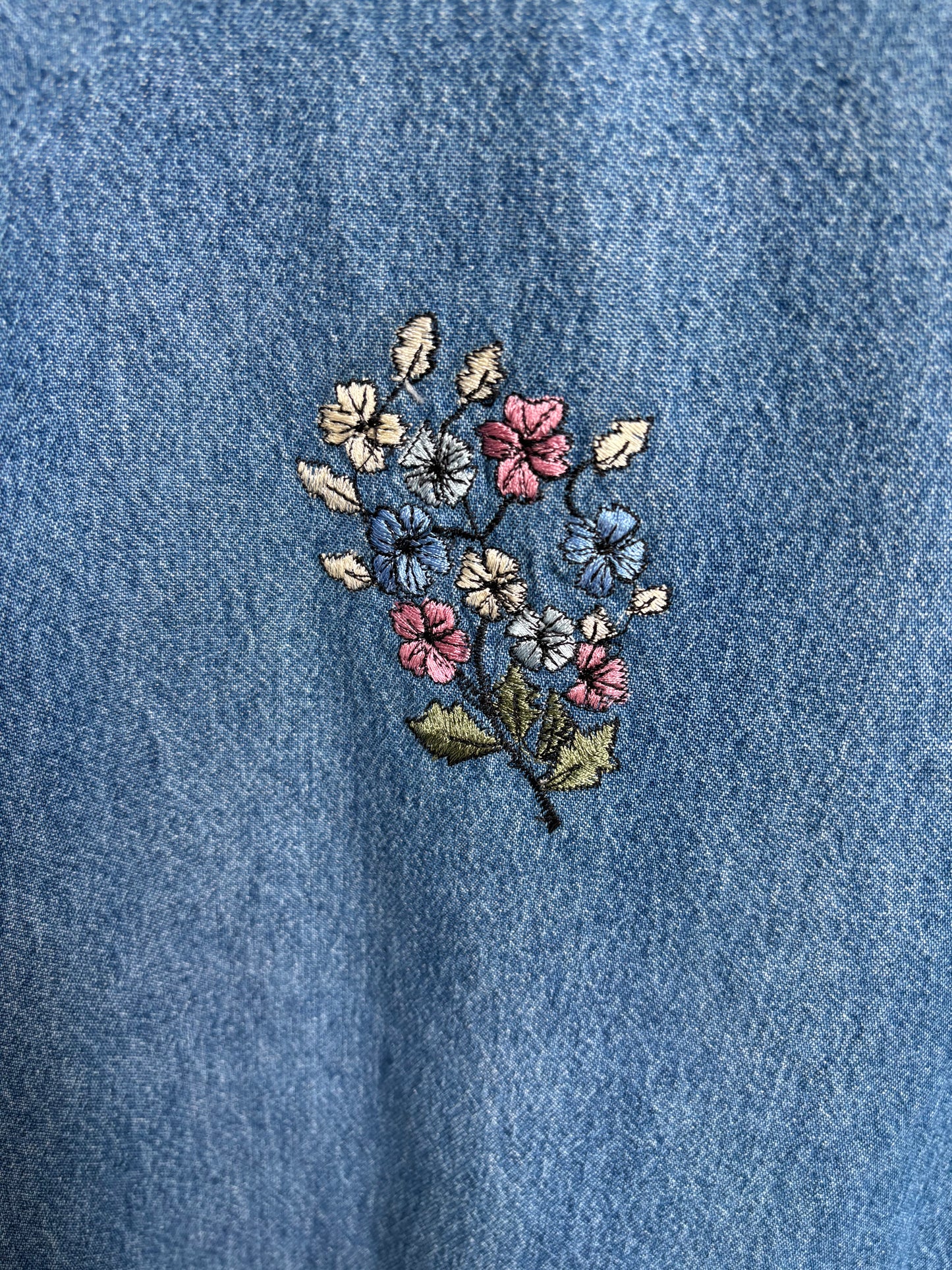 Long Floral Embroidered Sleeveless Denim Dress Size L