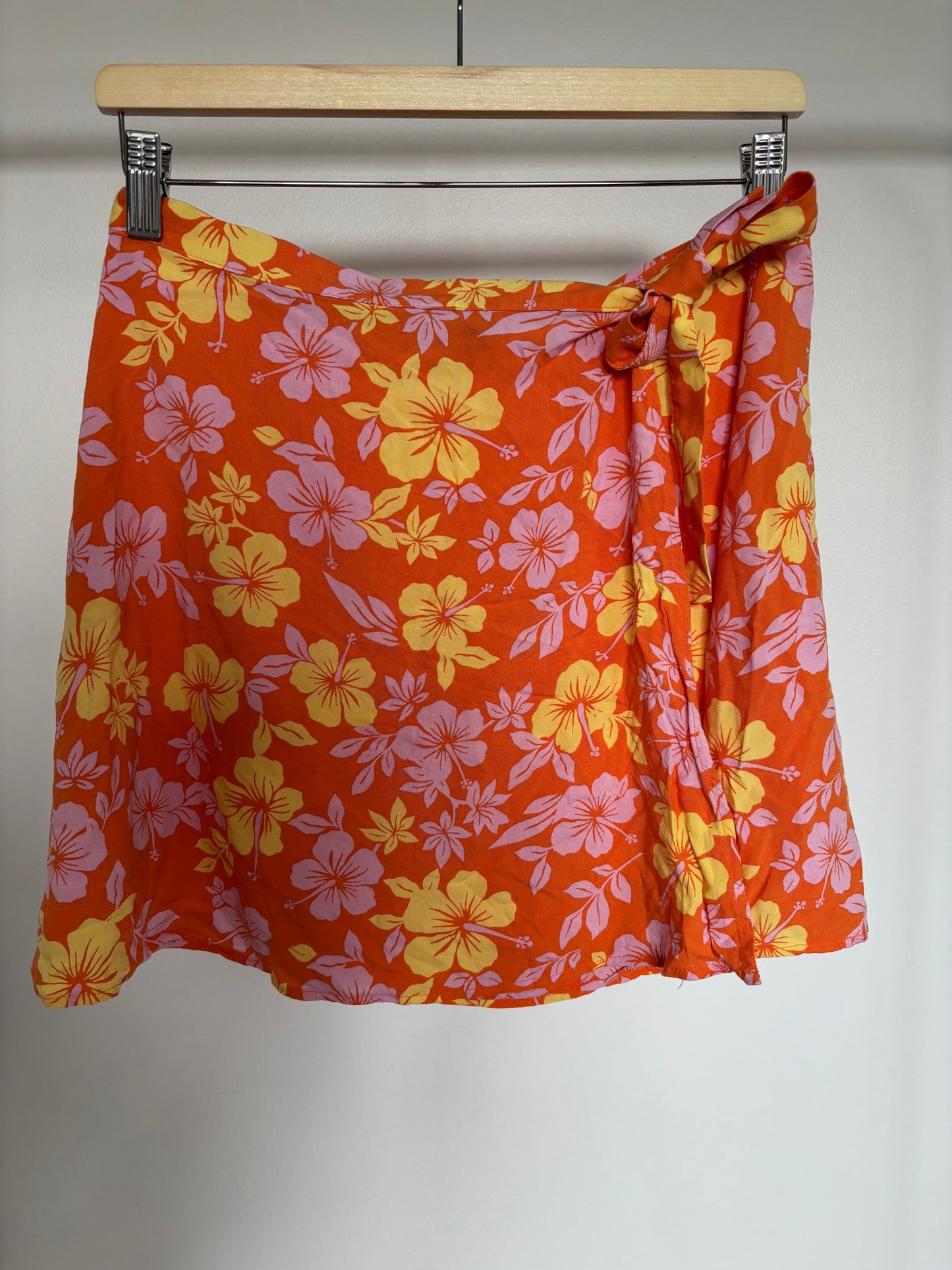 Orange Hibiscus Wrap Tie Skirt Size 12