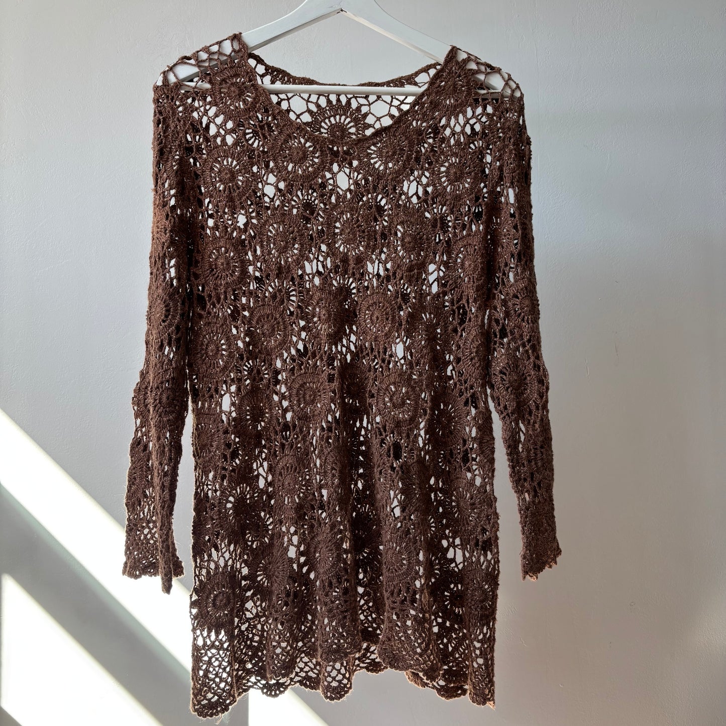 Reworked Brown & Gold Shimmer Crochet Top