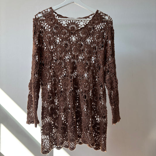 Reworked Brown & Gold Shimmer Crochet Top
