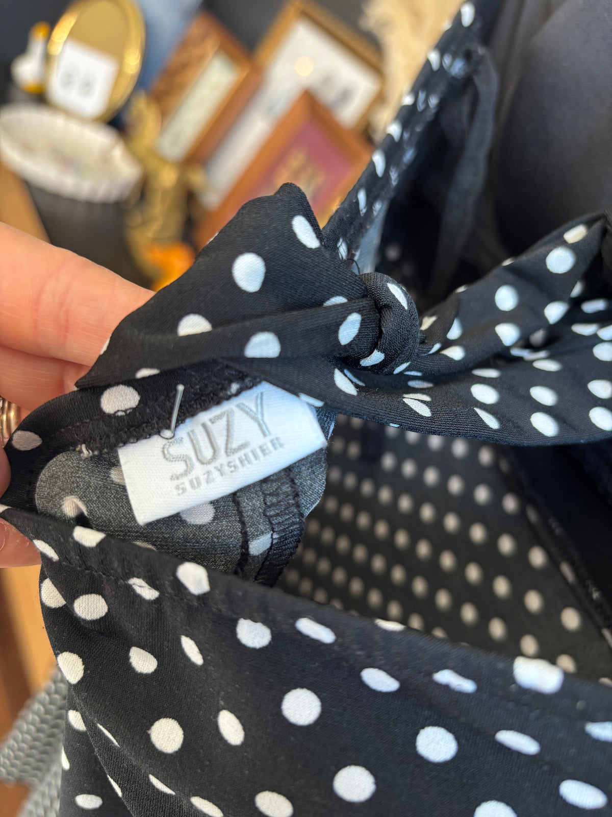 Vintage Black & White Polka Dot Halter Dress Size Large