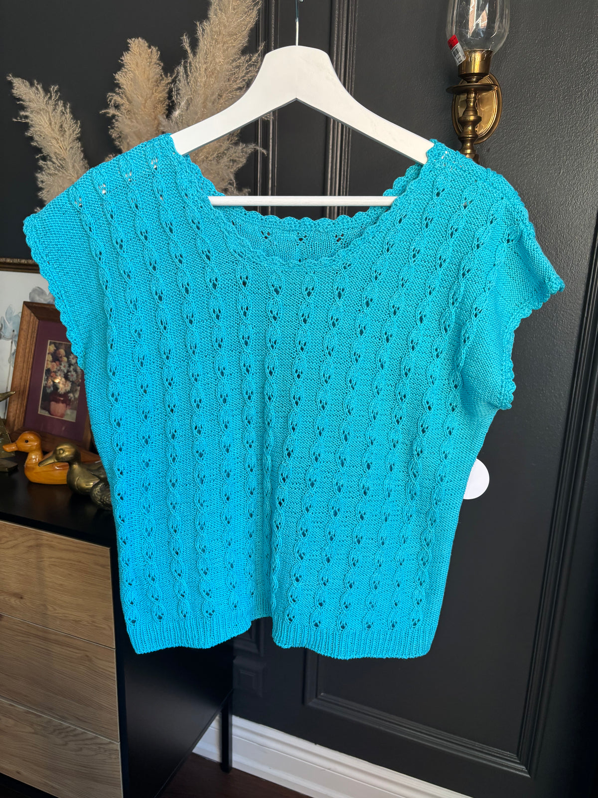 Aqua Blue Knit Short Sleeved Top Size M