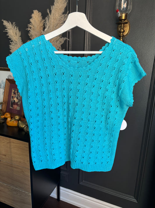 Aqua Blue Knit Short Sleeved Top Size M