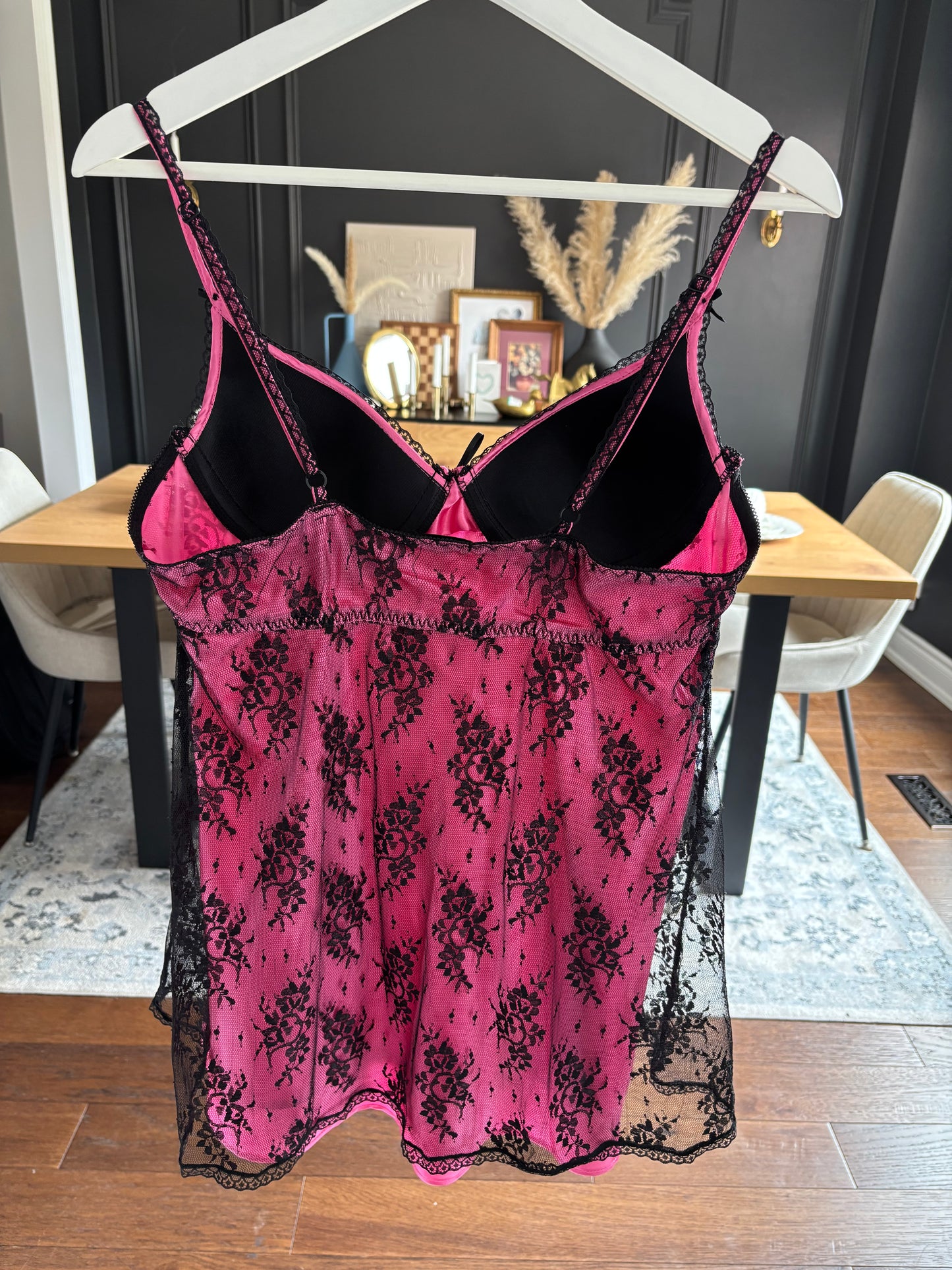 Hot Prink & Black Lace Babydoll Size L