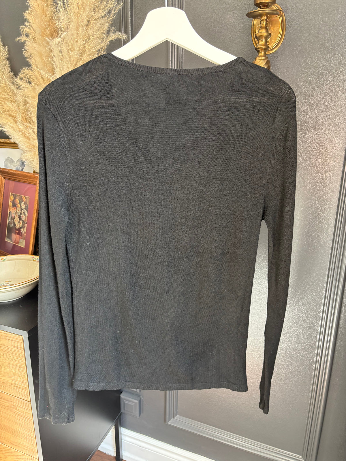 Black Fine Knit Beaded Long Sleeved Top Size M