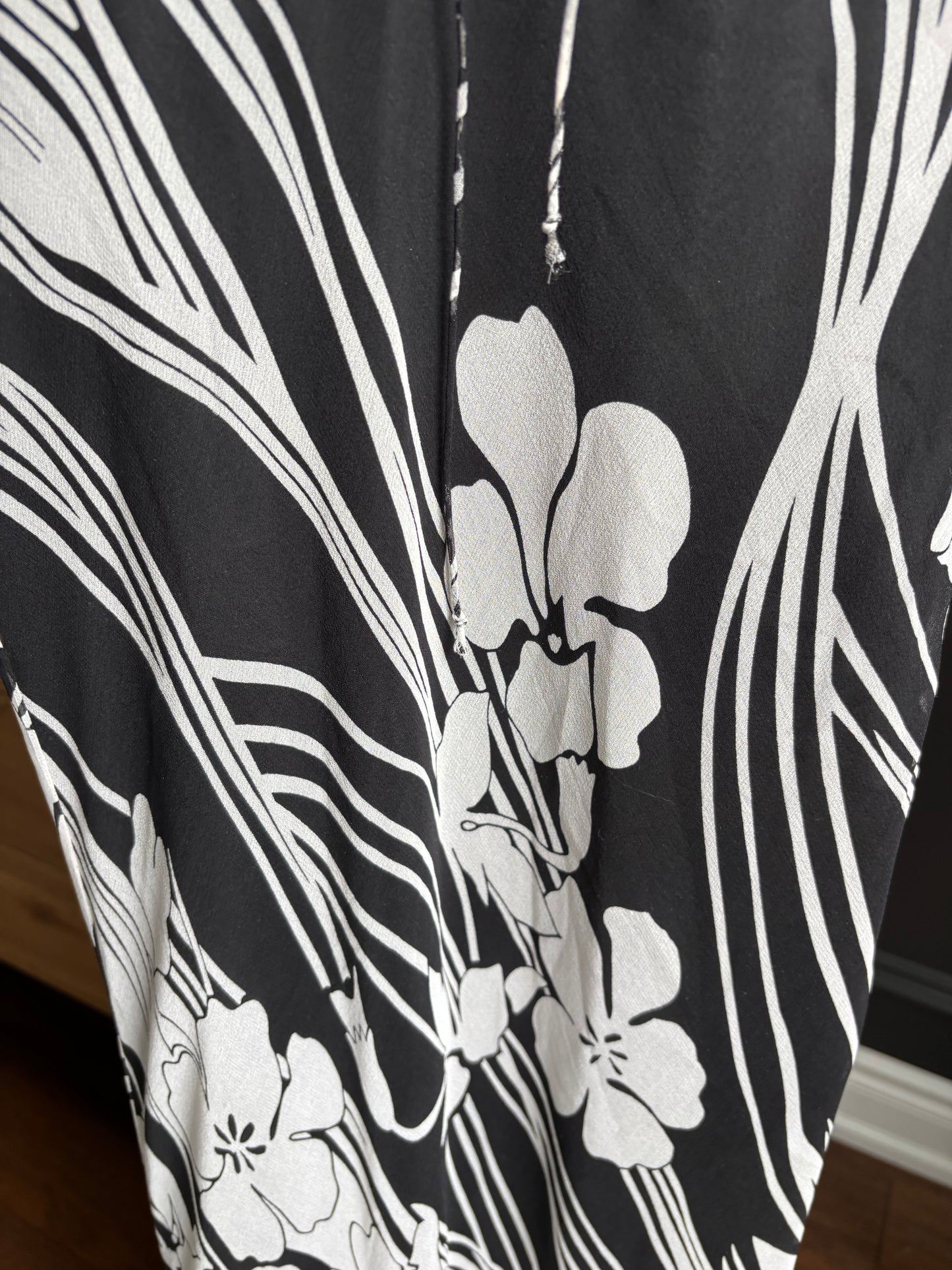 Long Vintage Silk Black & White Print Dress Size 8