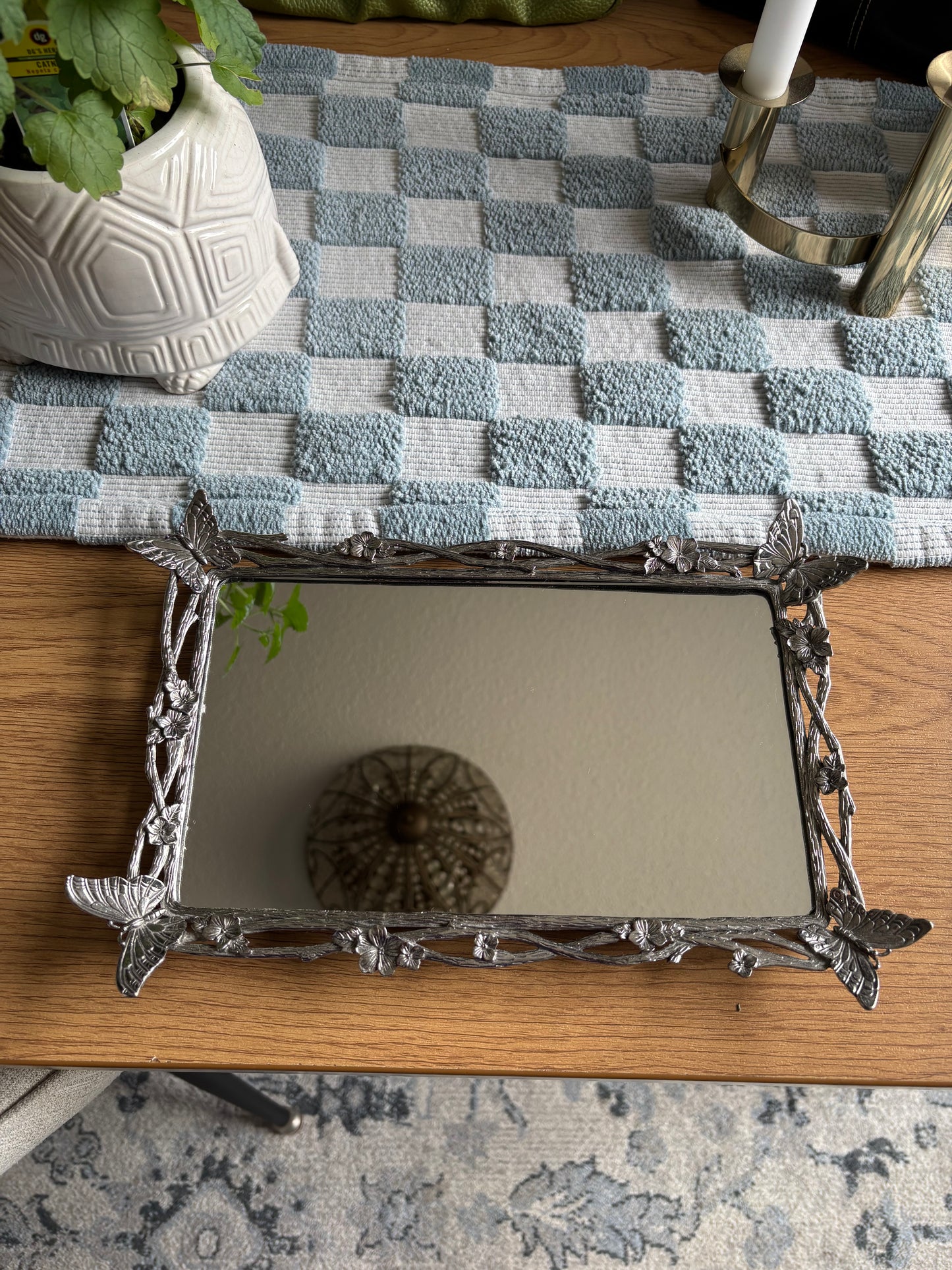 Silver Butterfly Mirrored Tray