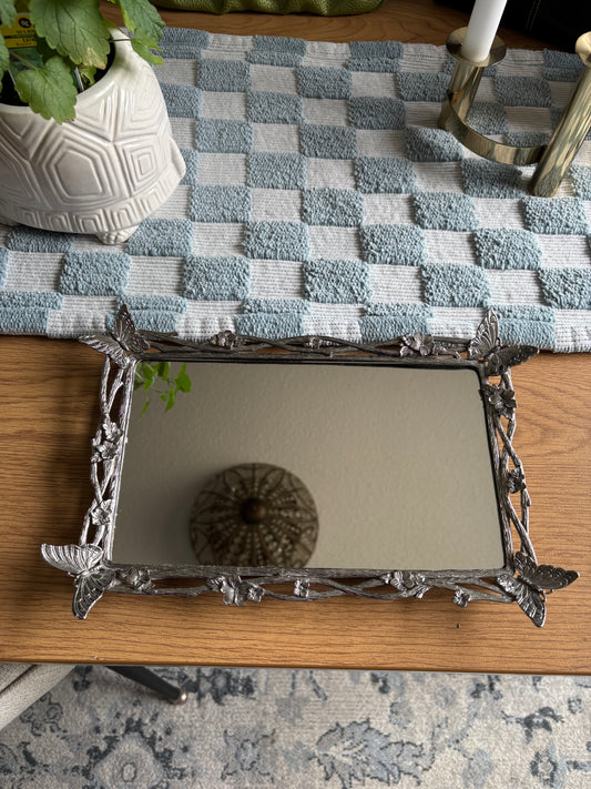 Silver Butterfly Mirrored Tray