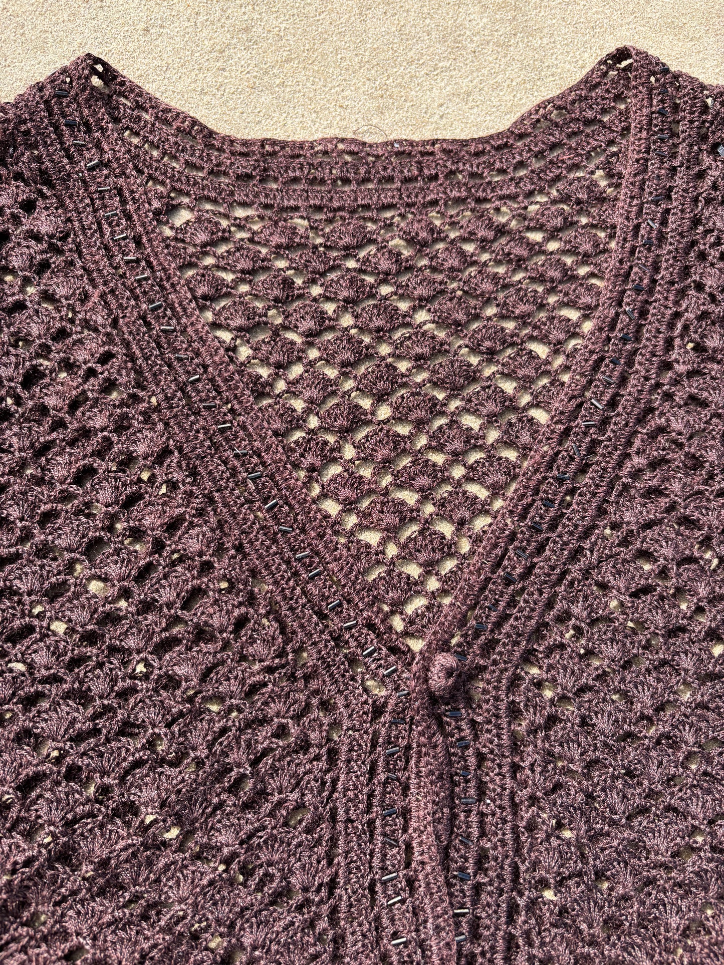 Brown Crochet Cropped Cardigan