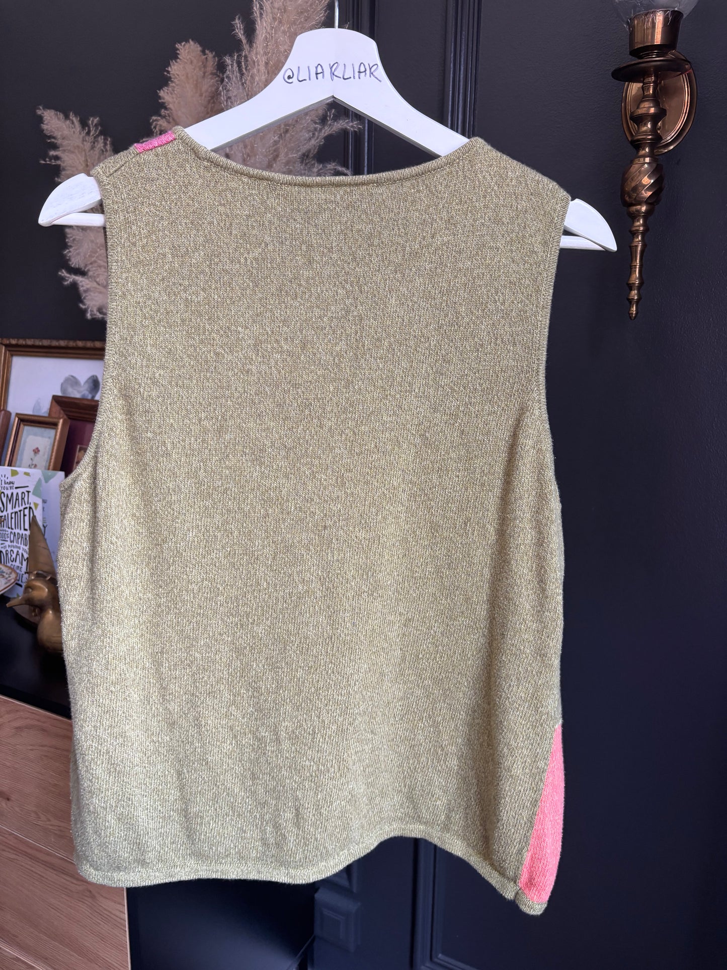 Knit Patchwork Print Sleeveless Top Size L