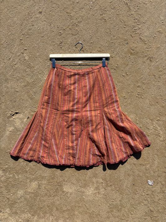 Vintage Earthy Striped Knee Length Skirt Size 8