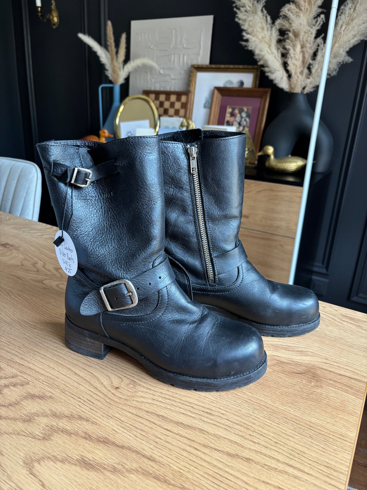 Short Leather Biker Boots Size 6