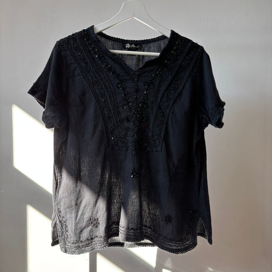 Black Sequin Boho Top